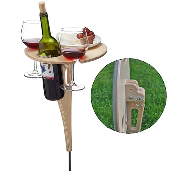 Уличный винный столик Складной круглый настольный мини-деревянный столик для пикника Стеклянная стойка