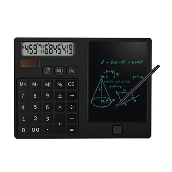 Калькуляторы, карманный настольный калькулятор с 12-значным дисплеем и стираемым блокнотом для записей для школьников, черный