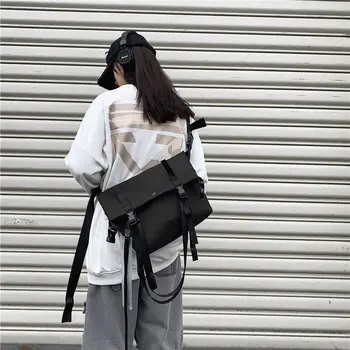 Технологичная одежда в стиле хип-хоп, сумки через плечо для женщин, Уличная мода, школьная сумка с лентами, Mochila