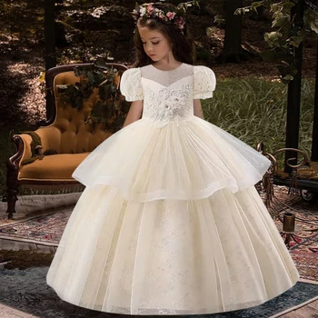 Великолепное платье для девочек, свадебное платье с цветочным рисунком, детское длинное платье для фортепианного представления, Элегантное вечернее платье для выпускного вечера