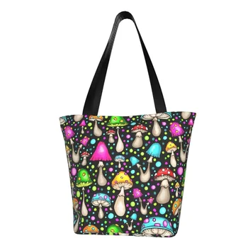 Сумка для покупок Magic Mushroom, сумки для уличной одежды Happy Hippie Mushrooms, студенческая сумка на заказ, элегантная тканевая сумка-тоут