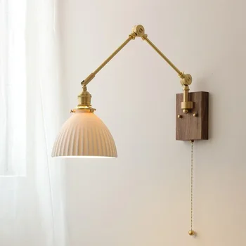 Современный настенный светильник, Новая керамическая прикроватная тумбочка из скандинавской меди, регулируемая светодиодная лампа с выключателем, светильник для внутреннего освещения, для дома E27
