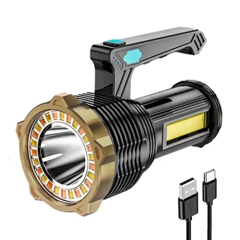 Фонарик для рыбалки, перезаряжаемый через USB, COB-фонарик 8 режимов освещения с боковой подсветкой, индикатор мощности для пеших прогулок, альпинизма, чрезвычайных ситуаций.