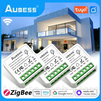 Aubess 16A Tuya ZigBee Smart Switch Smart Life APP Remote Power Monitor Switch 2-Полосный Переключатель Управления Работа с Alexa /Google Home