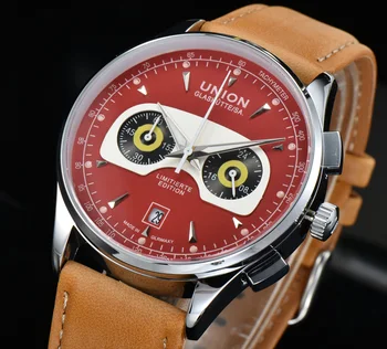 Мужские спортивные часы UNION GLASHUTTE SA с модным кожаным водонепроницаемым ремешком, многофункциональные мужские кварцевые часы, мужской подарок