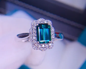 Кольцо с турмалином E2022 Fine Jewelry 1,6 карат из золота 18 карат с натуральным синим турмалином, драгоценными камнями и бриллиантами, женские кольца для женщин, изящное кольцо