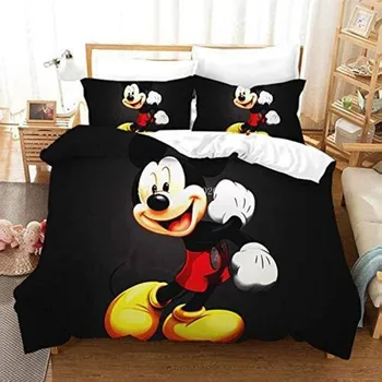 Милый комплект постельного белья Disney 3D с Микки и Минни Маус для девочек, спальня с двумя односпальными кроватями, пододеяльник королевского размера, Подарки для пары детей