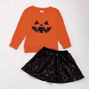 Осеннее платье-юбка с пайетками для маленьких девочек Girlymax, оранжевое платье с оборками в виде тыквы, комплект детской одежды выше колена