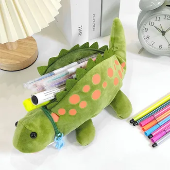Плюшевый пенал в форме мультяшного динозавра, детский держатель для ручек, Креативная кукла, сумка для ручек большой емкости, Студенческие канцелярские принадлежности для хранения